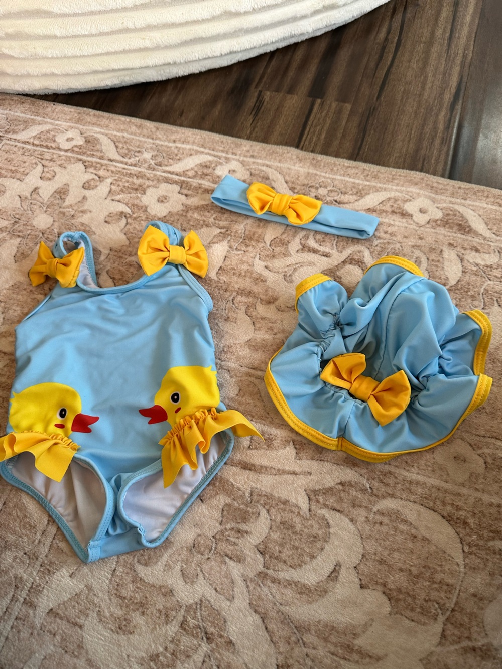 Blue & Yellow Duck Kids Swim Set with Headband 3-6 months